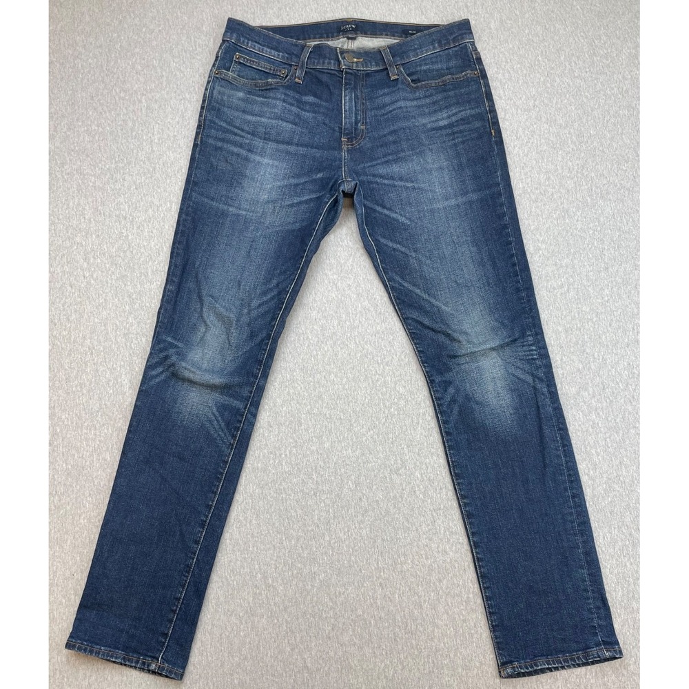 J Crew Jeans Mens 32 x 32 Blue Cotton Blend Stretch Slim Straight